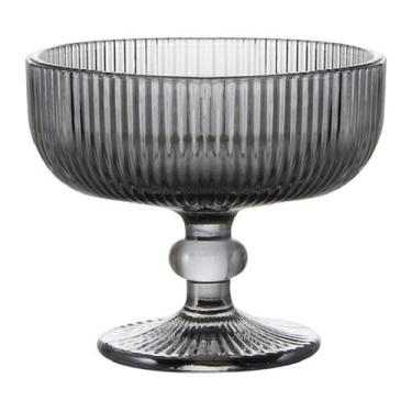 Imagem de TaçAs De Vidro Caneladas Em Tons De Rubi, Requintado Conjunto Para Sobremesas E Bebidas(Cinza)