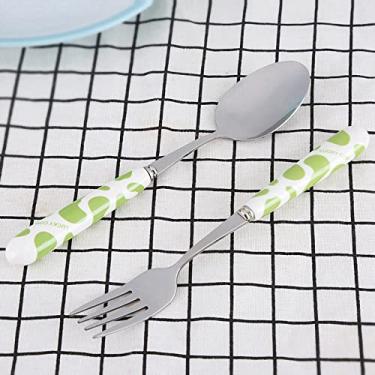 Imagem de GLOGLOW Conjunto de Talheres Conjunto de Talheres de Aço Inoxidável para Crianças, 2 Peças para Crianças, 2 Peças Com Caixa de Armazenamento, Garfo e Colher, Design Espesso, de 7,60 Polegadas (Verde)