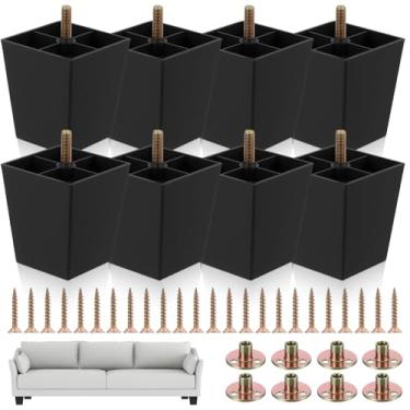 Imagem de Tobeelec Pacote com 8 pernas de móveis de plástico para sofá pernas de sofá pés quadrados afunilados pernas de sofá com porcas em T M8 parafusos para pernas, sofás, cadeiras, armários, cômodas, camas