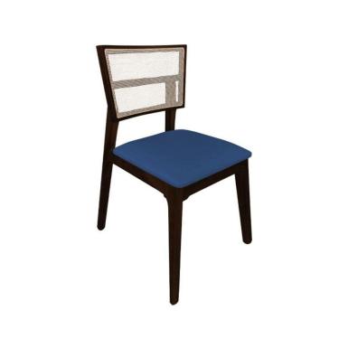 Imagem de Cadeira De Jantar Em Tela Premium Madeira Maciça Manuela Azul Veludo Castanho