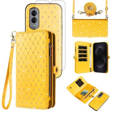 Imagem de Capa de celular para Samsung Galaxy S25 Edge 5G com zíper carteira para celular com protetor de tela, alça transversal com cordão com glitter, compartimento para cartão S25Edge 25S S 25 25Edge 6,66