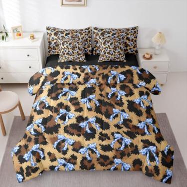 Imagem de Erosebridal Jogo de edredom King com laço de leopardo, 7 peças, decoração de cama em uma bolsa, para crianças, meninos, meninas, vida selvagem africana, conjunto de lençol com edredom