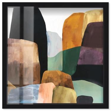 Imagem de Stacked Rocks III Shadowbox Print Taupe Boho Wall Art por Art Remedy, moldura preta, 53 x 53 cm