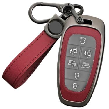 Imagem de Liga de couro porta-chaves do carro capa Compatível com Hyundai Tucson Solaris/Sonata Hybrid/NEXO/NX4/Santafe Dn8 2020 2021 2022 acessórios(Red 1 PC)