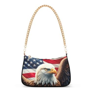 Imagem de Bolsa de ombro com corrente americana com bandeira de águia, bolsa feminina Hobo, bolsa média moderna para uso diário e festa