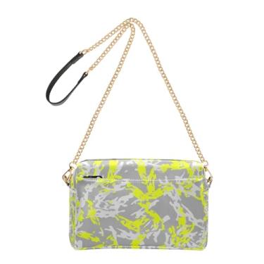 Imagem de Joitme Bolsa tiracolo feminina camuflada cinza amarelo brilhante bolsa para celular bolsa de ombro de couro PU com alça de corrente