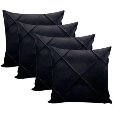 Imagem de Almofadas Cheias em Suede Drapeada 45x45cm Decorativas Sala Quarto Sofá(4 PRETO)