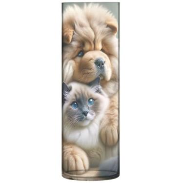 Imagem de Chow Chow Cachorro fofo Ragdoll Cat Vaso cilíndrico para flores decorativo vaso de flores alto plástico personalizado decoração de apartamento estética, 30 cm x 9,9 cm