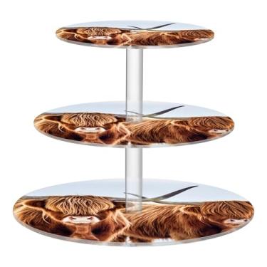 Imagem de Highland Cows Suporte de cupcake para festa de chá de neve, 3 camadas, redondo, torre de cupcake, exibição de acrílico, suportes de sobremesa engraçados, decorações de mesa para festa de formatura