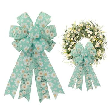 Imagem de Laço grande com estampa de margaridas para decoração de primavera de Páscoa - Laço de fita verde menta de 51 cm para cornija, escada, grinalda, enfeite de festa em casa e feriado (margaridas verdes)