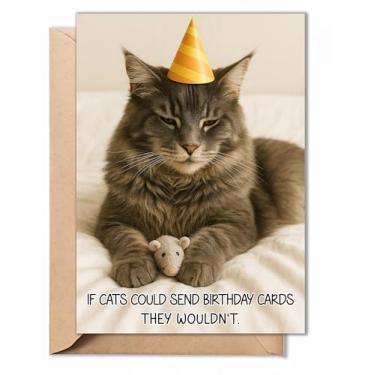 Imagem de TRIDECOR Cartão de aniversário engraçado – Cartão de aniversário de gato fofo, cartão de felicitações bem-humorado para ele, ela, amigos, homens, mulheres – 5x7 polegadas com envelope – cartolina