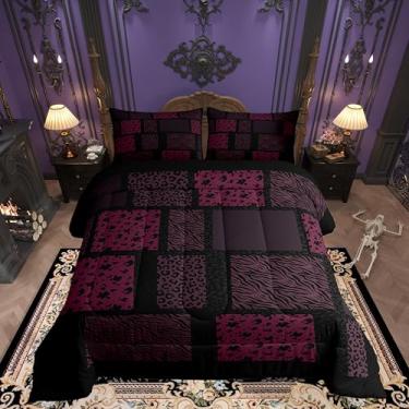 Imagem de Jogo de cama com estampa de pele selvagem, para meninos e meninas, leopardo, guepardo, zebra, gado, todas as estações, tamanho casal, conjunto de edredom rosa e preto, presente de aniversário