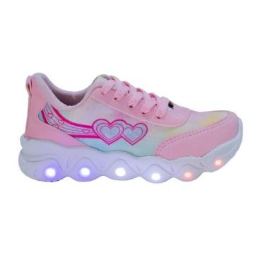 Imagem de Tênis Led Infantil Feminino Casual Jogging Estrela Coração Rosa - Club