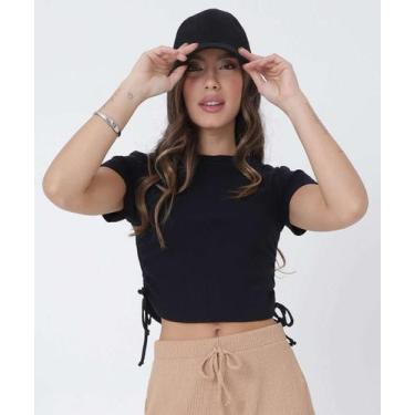 Imagem de Blusa Feminina Cropped Colisse Manga Curta Marisa-99475, PP, Preto