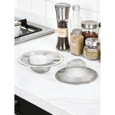 Imagem de 2 peças de filtro de pia de cozinha, capa de drenagem de malha de aço inoxidável com aro largo, adequado para pias de lavar louça, pias de esfregão, lavatórios de lixo e pias de lavanderia