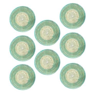 Imagem de Kit Lugar Americano Fibra Natural Ervas Marinhas Vazado 38cm Rafimex 8 Unid Celadon