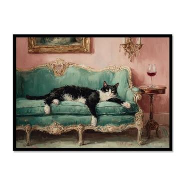Imagem de Gato preto com estampa de arte Martini fofo gato peculiar coquetel bar decoração moderna casa cozinha arte de parede pintura em tela pôster estética (SKU11,8x30,5 cm = (20 x 30 cm), moldura de metal