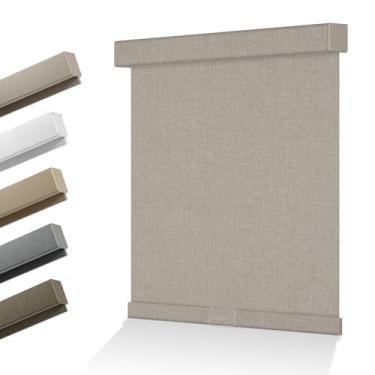 Imagem de HOTSOON Cortinas de rolo blackout para persianas internas, sem fio, tecido de linho, tecido com isolamento térmico, persianas de proteção UV para casa, escritório, porta, quarto, creme blackout, 76 cm