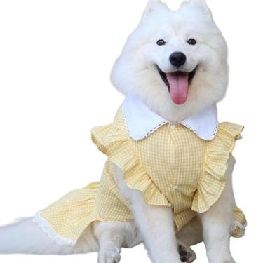 Imagem de UOSIA Vestido de princesa para cães grandes, meninas, algodão, xadrez, médio, roupa de aniversário, roupas modernas, vestidos para festas e feriados (amarelo, 3GG)