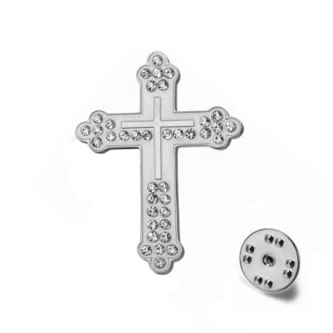 Imagem de TEAMER Broche de cruz de strass, crucifixo ortodoxo russo, igreja oriental, cruz, joias religiosas, cristãs, para mulheres e homens, 22*30mm, Aço inoxidável, Sem Pedra Preciosa