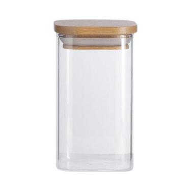 Imagem de Pote de Vidro com Tampa de Bambu Oikos 250ML Hermético Quadrado, Natur
