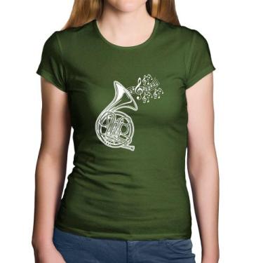 Imagem de Baby Look Algodão Trompa Notas Musicais - Foca na Moda, Musgo, G