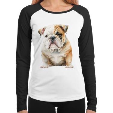 Imagem de Baby Look Raglan Bulldog-Inglês Manga Longa - Foca na Moda, Branco, Pr