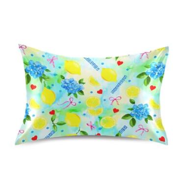 Imagem de Wassud Fronha de cetim limão e flores para cabelo e pele fronhas de seda lisa tamanho padrão capas de travesseiro respiráveis com fecho de envelope