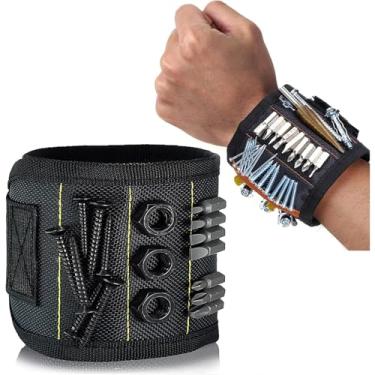 Imagem de Pulseira magnética, alça de pulso ajustável para segurar ferramentas, prende parafusos, porcas, parafusos e brocas - com ímãs fortes