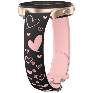 Imagem de Wepro Pulseira feminina fina de silicone gravada de 20 mm para Samsung Galaxy Watch 7, 6, 5, 4 FE, Active 2 de 40 mm e 44 mm, clássica, 43 mm, 47 mm, 42 mm, 46 mm, 5 Pro, 45 mm, preta e rosa