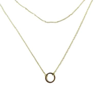 Imagem de Colar gargantilha em camadas delicadas banhado a prata com clipe de papel e design de elo O para mulheres, 40+48cm, Cobre, Sem Pedra Preciosa