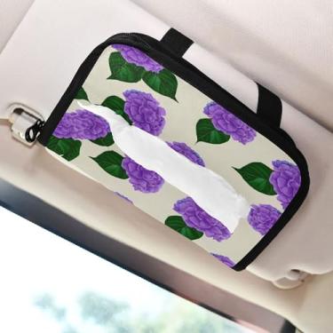 Imagem de SEHANY Elegante suporte de lenços de papel de carro floral roxo, caixa de lenços para carro, viseira solar, porta-guardanapos retangular, dispensador de máscara de carro, caixa de lenços para veículos