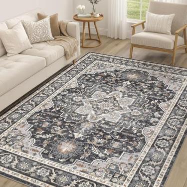 Imagem de Tapete vintage para sala de estar, 15 x 23 cm, grande, macio, lavável, tradicional, desgastado, para quarto, tapete para decoração de casa, escritório, casa, preto