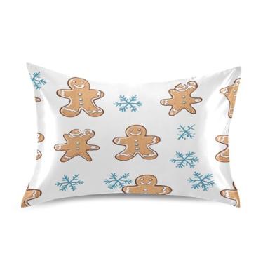 Imagem de Blueangle Fronha de cetim de biscoito de gengibre para cabelo e pele, fronha de seda, tamanho padrão (50,8 x 66 cm) - Capas de travesseiro de cetim refrescantes com fecho de envelope (278)