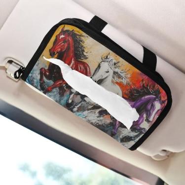 Imagem de SEHANY Suporte de lenços de carro Majestic Horse, caixa de lenços para carro, viseira solar, porta-guardanapos retangular, dispensador de máscara de carro, caixa de lenços de papel para automóveis