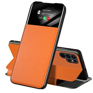 Imagem de ZYDADA Capa de couro para Samsung Galaxy S23/S23 Plus/S23 Ultra, capa Smart View, Flip Wake-up Book Fólio Ranhura para Cartões Kickstand Capa protetora