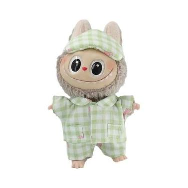 Imagem de Conjunto De Pijama Labubu Xadrez Fofo De 17cm Com Máscara De Olhos Int