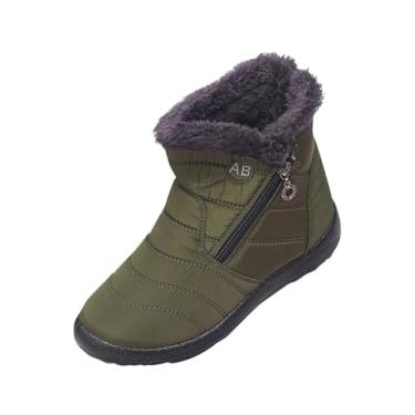 Imagem de Botas curtas femininas plus veludo quente bico redondo zíper lateral tornozelo liso, Verde militar, 38