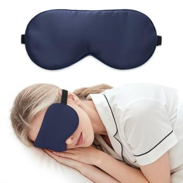 Imagem de Máscara de sono, máscara de olho de seda acetinada para dormir com alça ajustável, sombra de olhos vendada, cobertura de olhos para noite (azul marinho)