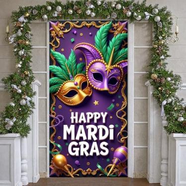 Imagem de Mardi Gras Tema Carnaval Celebração Festa Festiva Baile de Máscaras Evento Decoração de Férias Banner Mardi Gras Exibição de Celebração Roxo Dourado Verde Baile de Máscaras Para Eventos de Férias