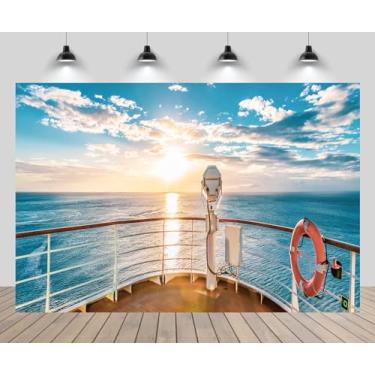 Imagem de CHNYWORK 2,1 x 1,5 m, fundo de navio de cruzeiro, barco, boia salva-vidas, verão, oceano, azul tropical, pôr do sol, cenário, chá de bebê, marinheiro, náutico, tema náutico, decoração de festa de