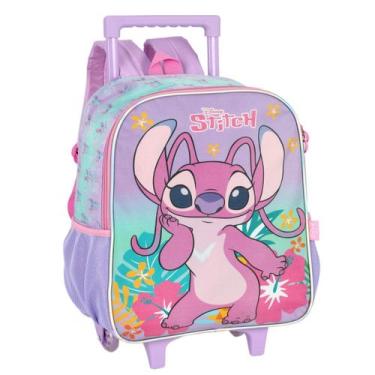 Imagem de Mochila Angel Stitch Menina Juvenil Escola Roxo Rodinha - Luxcel