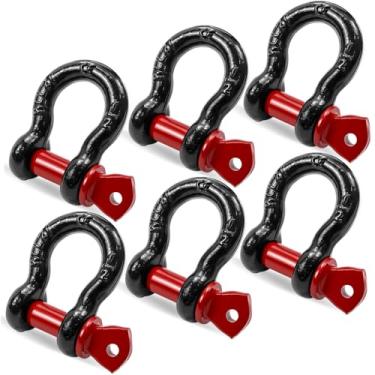 Imagem de Cheardia Pacote com 6 manilhas de anel D de 1/5.1 cm para equipamento, 2 toneladas / 1,999 kg de manilhas de capacidade para recuperação de veículo off-road de guincho, resistente, resistência máxima