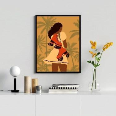 Imagem de Quadro Decorativo Mulher Patins Boho 45x34cm - Vidro