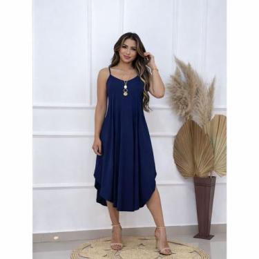 Imagem de Vestido Midi Alcinha com Bolso - modanascimento2021, Azul marinho, P