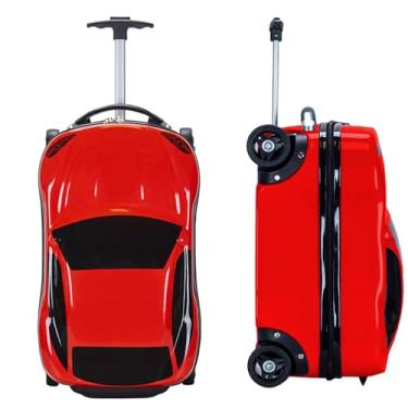 Imagem de Griiyakii Mala infantil de passeio – Mala de mão infantil estilo carro com rodas, bolsa de viagem leve com assento para meninos e meninas, Vermelho, Mala infantil
