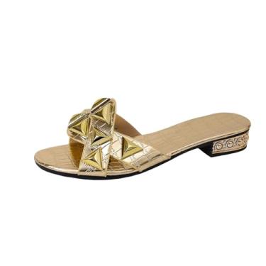 Imagem de Sandálias femininas modernas casuais plus size abertas para primavera verão sola macia slip-on praia calçado PU material, Dourado, 36
