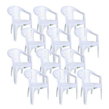 Imagem de Kit 12 Cadeiras De Plástico Com Braço Duo Bella Duoplastic Branco