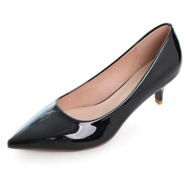Imagem de Stunner Sapato feminino clássico com bico fino e salto baixo, D PU preto brilhante, 38
