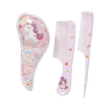Imagem de Conjunto De Pentes De Cabelo Unicórnio Arco-Íris Com Contas Coloridas 